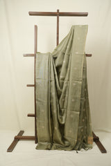 Sage Green Machine Embroidered Tussar Silk Saree - SRSGMETSS1558