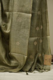 Sage Green Machine Embroidered Tussar Silk Saree - SRSGMETSS1558