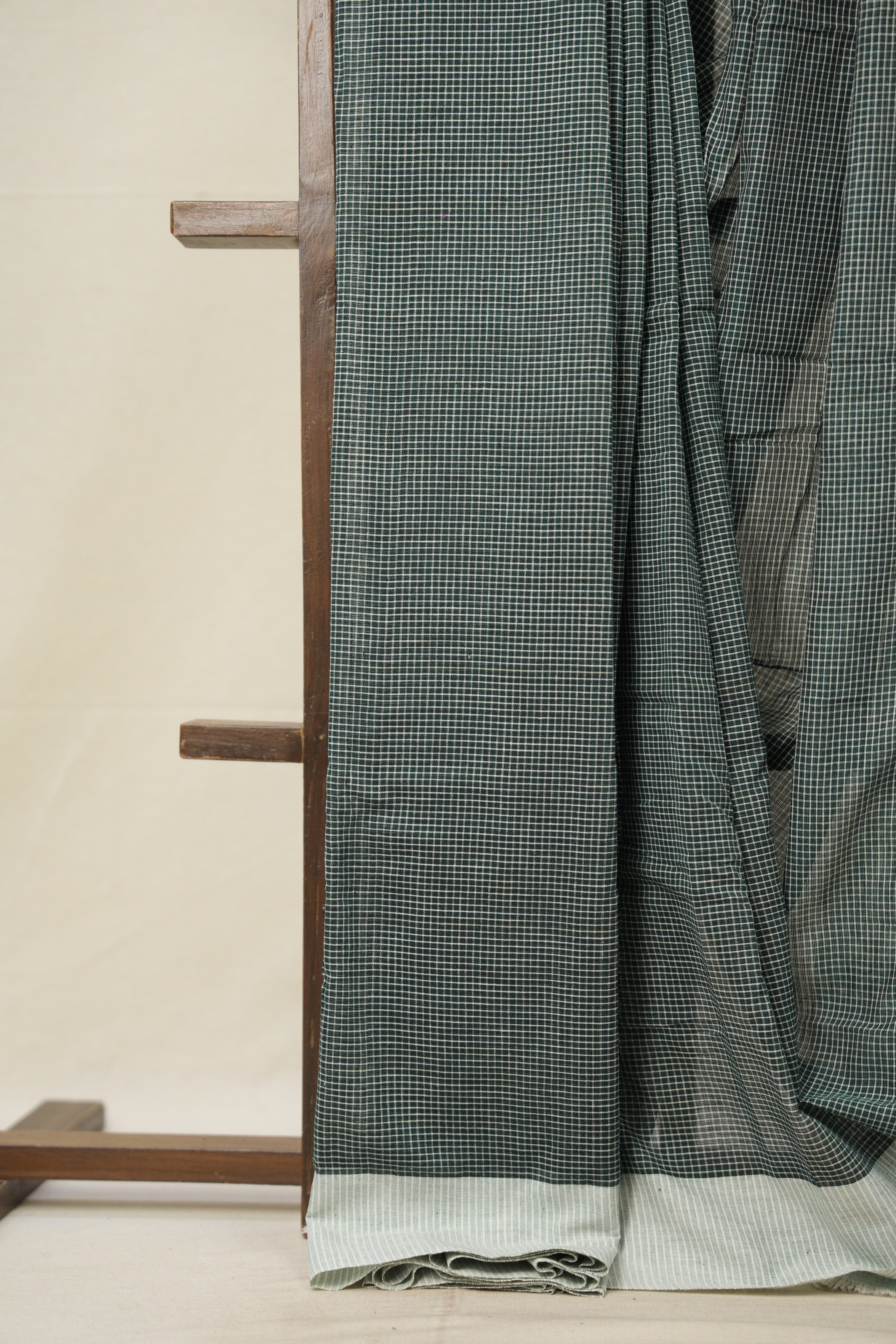 Green Checks Cotton Patteda Anchu Saree - SRGCCPAS298