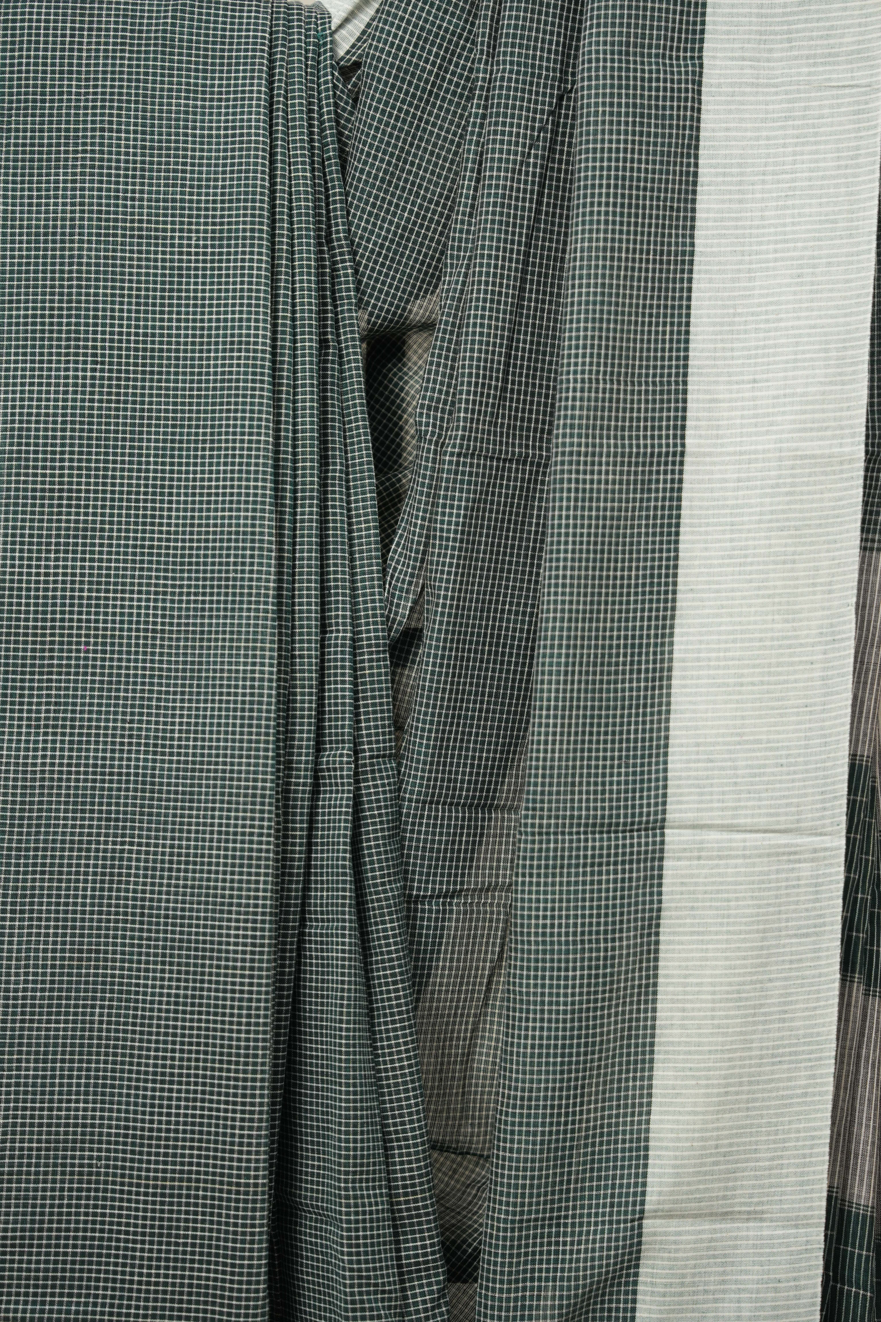 Green Checks Cotton Patteda Anchu Saree - SRGCCPAS298