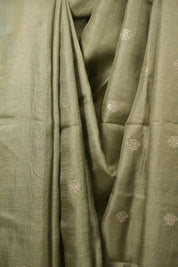 Sage Green Machine Embroidered Tussar Silk Saree - SRSGMETSS1558