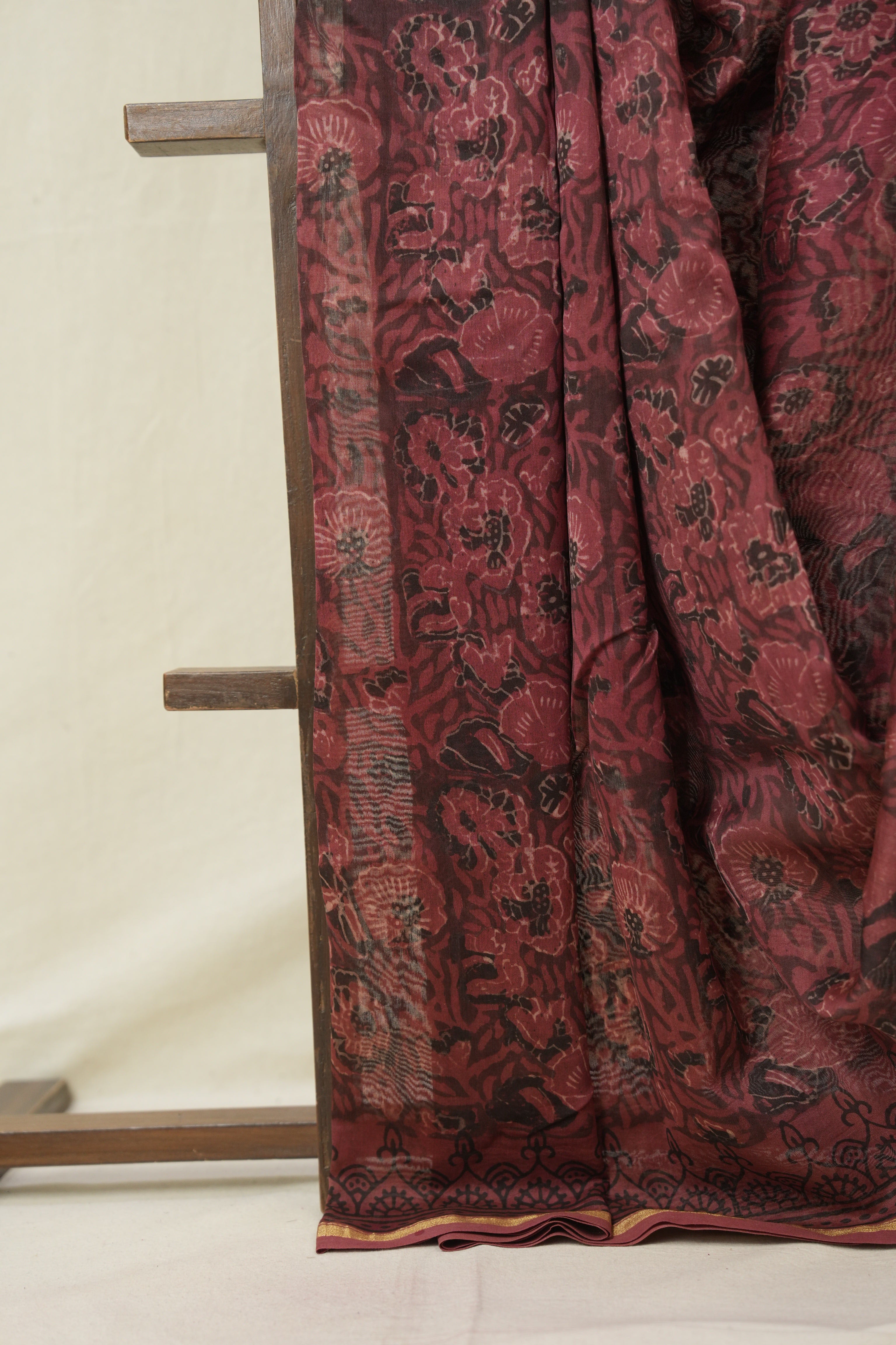 Burgundy HBP Cotton Silk Saree With Chanderi Border - SRBCSS1591