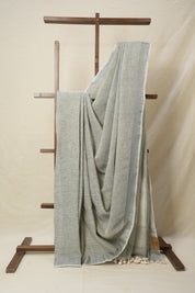 Grey Plain Linen Saree With Tassels-SRGPLS202