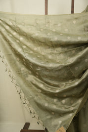 Sage Green Machine Embroidered Tussar Silk Saree - SRSGMETSS1558