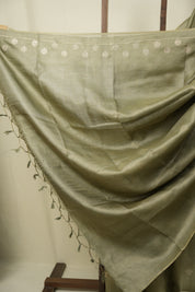 Sage Green Machine Embroidered Tussar Silk Saree - SRSGMETSS1558