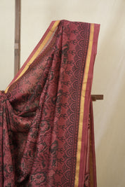Burgundy HBP Cotton Silk Saree With Chanderi Border - SRBCSS1591