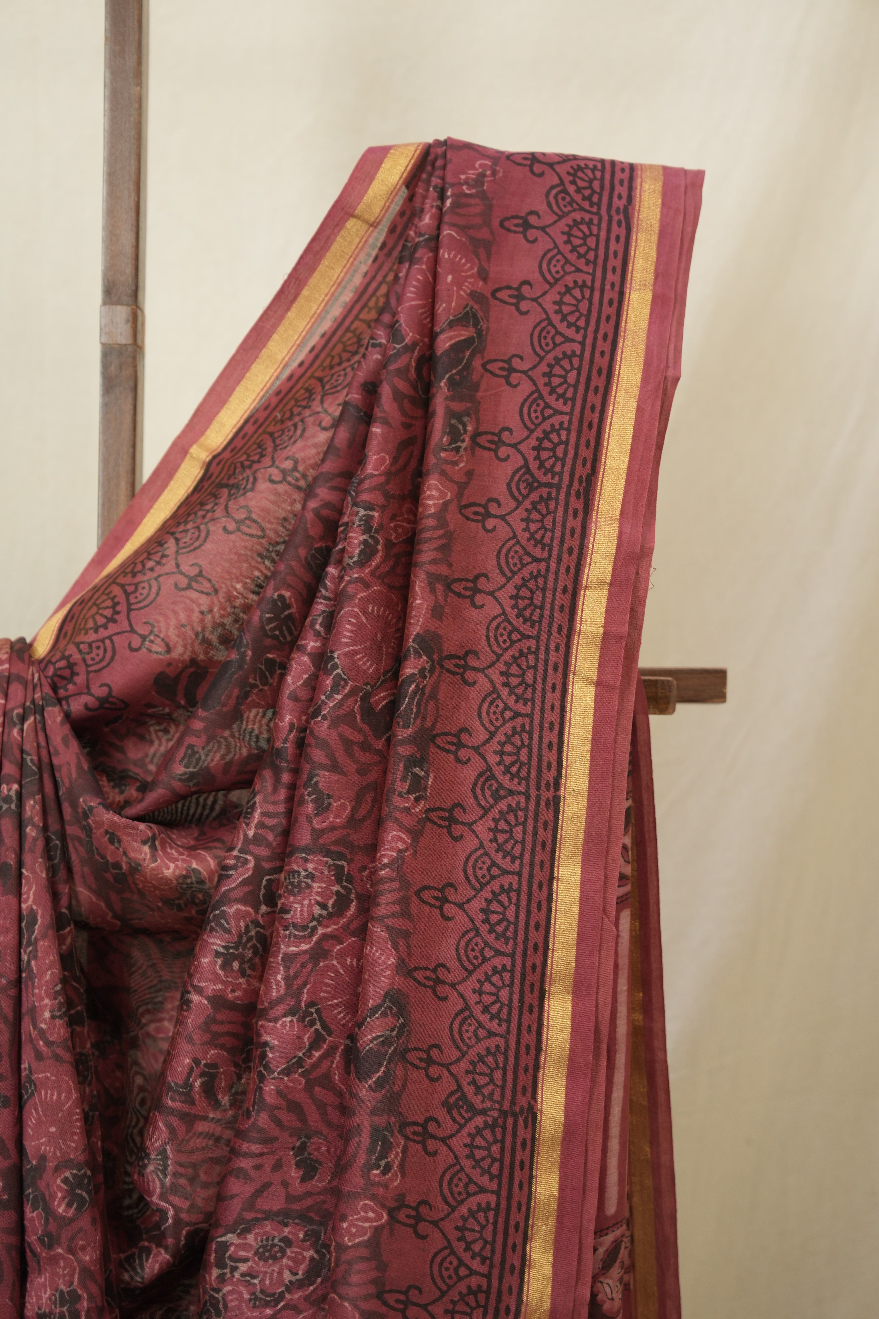 Burgundy HBP Cotton Silk Saree With Chanderi Border - SRBCSS1591