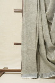 Grey Plain Linen Saree With Tassels-SRGPLS202