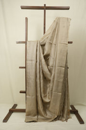 Beige Machine Embroidered Tussar Silk Saree - SRBMETSS1560
