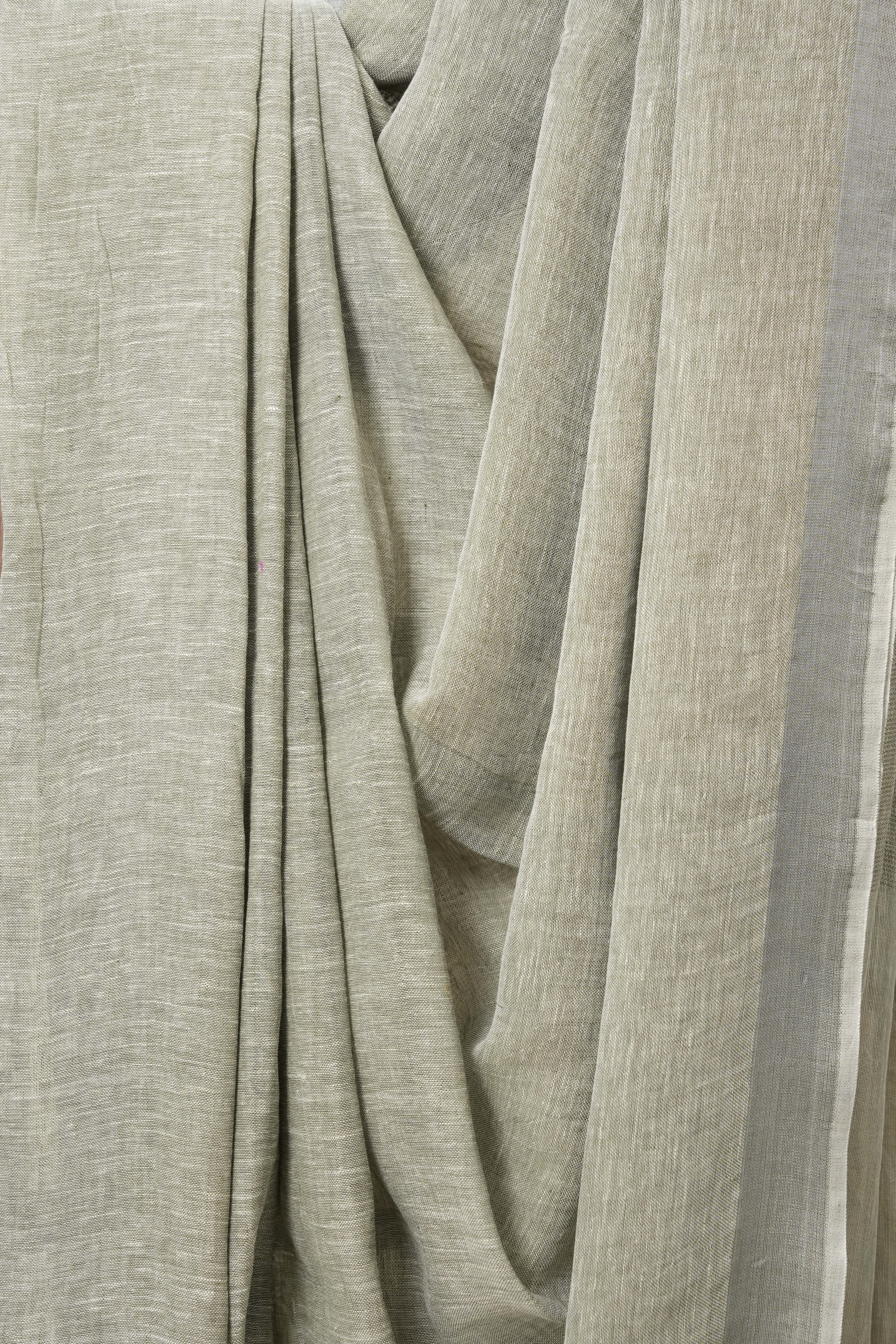Grey Plain Linen Saree With Tassels-SRGPLS202