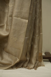 Beige Machine Embroidered Tussar Silk Saree - SRBMETSS1560