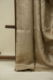 Beige Machine Embroidered Tussar Silk Saree - SRBMETSS1560