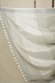 Grey Plain Linen Saree With Tassels-SRGPLS202