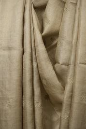 Beige Machine Embroidered Tussar Silk Saree - SRBMETSS1560