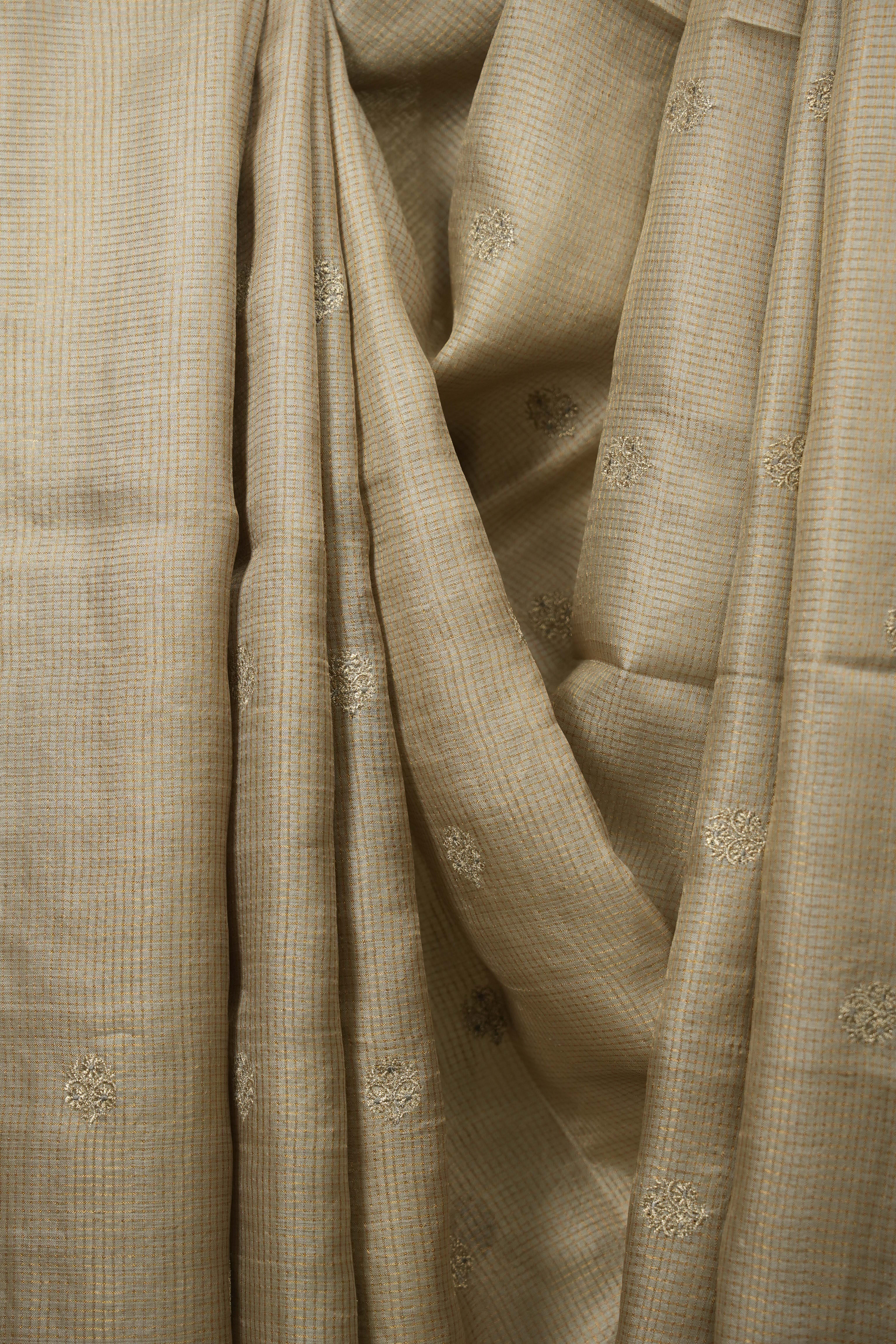 Beige Machine Embroidered Tussar Silk Saree - SRBMETSS1560