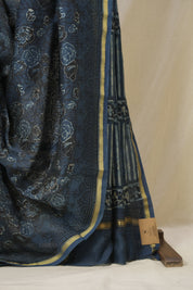 Blue Black HBP Cotton Silk Saree With Chanderi Border - SRBBCSS1590