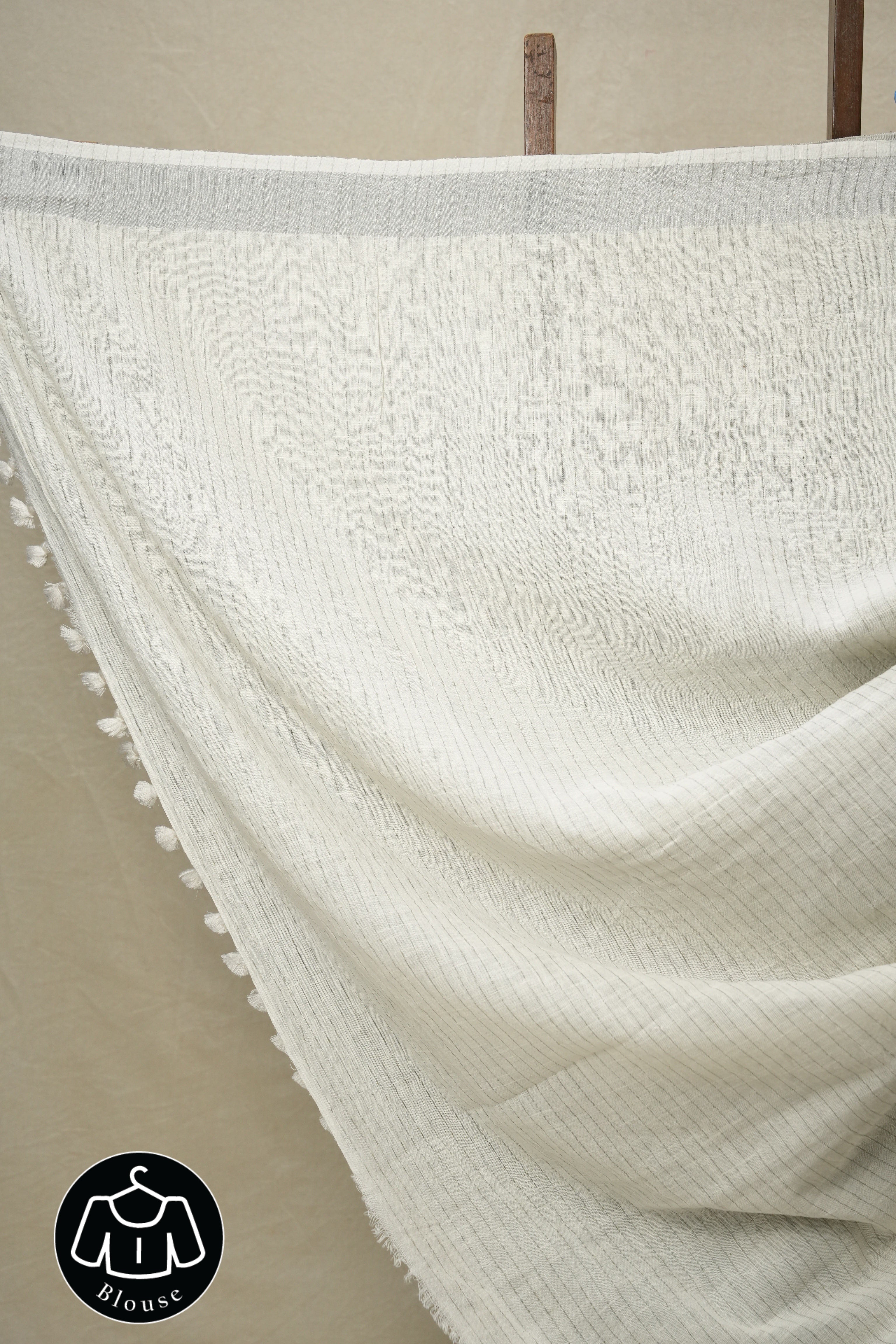 Grey Plain Linen Saree With Tassels-SRGPLS202