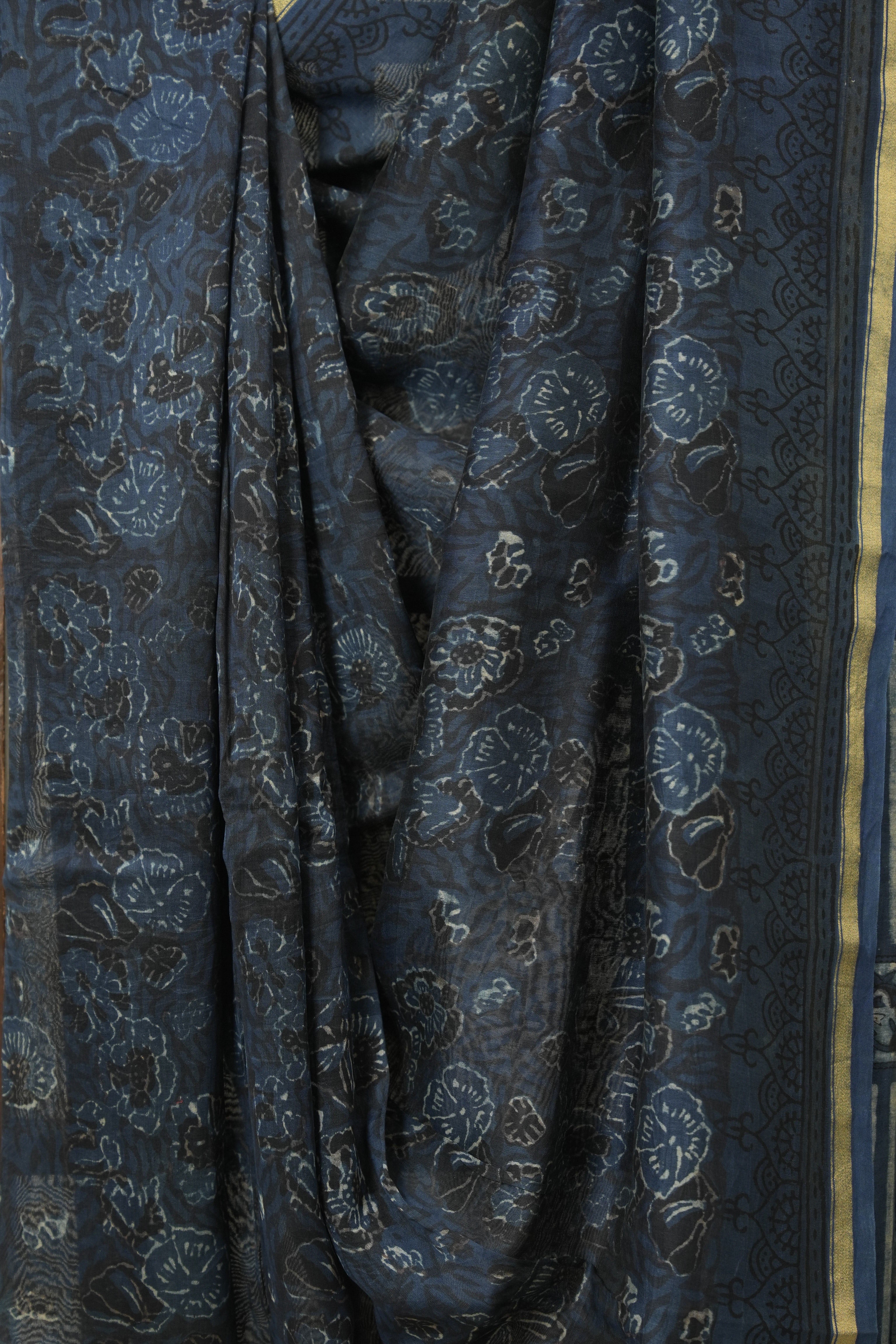Blue Black HBP Cotton Silk Saree With Chanderi Border - SRBBCSS1590