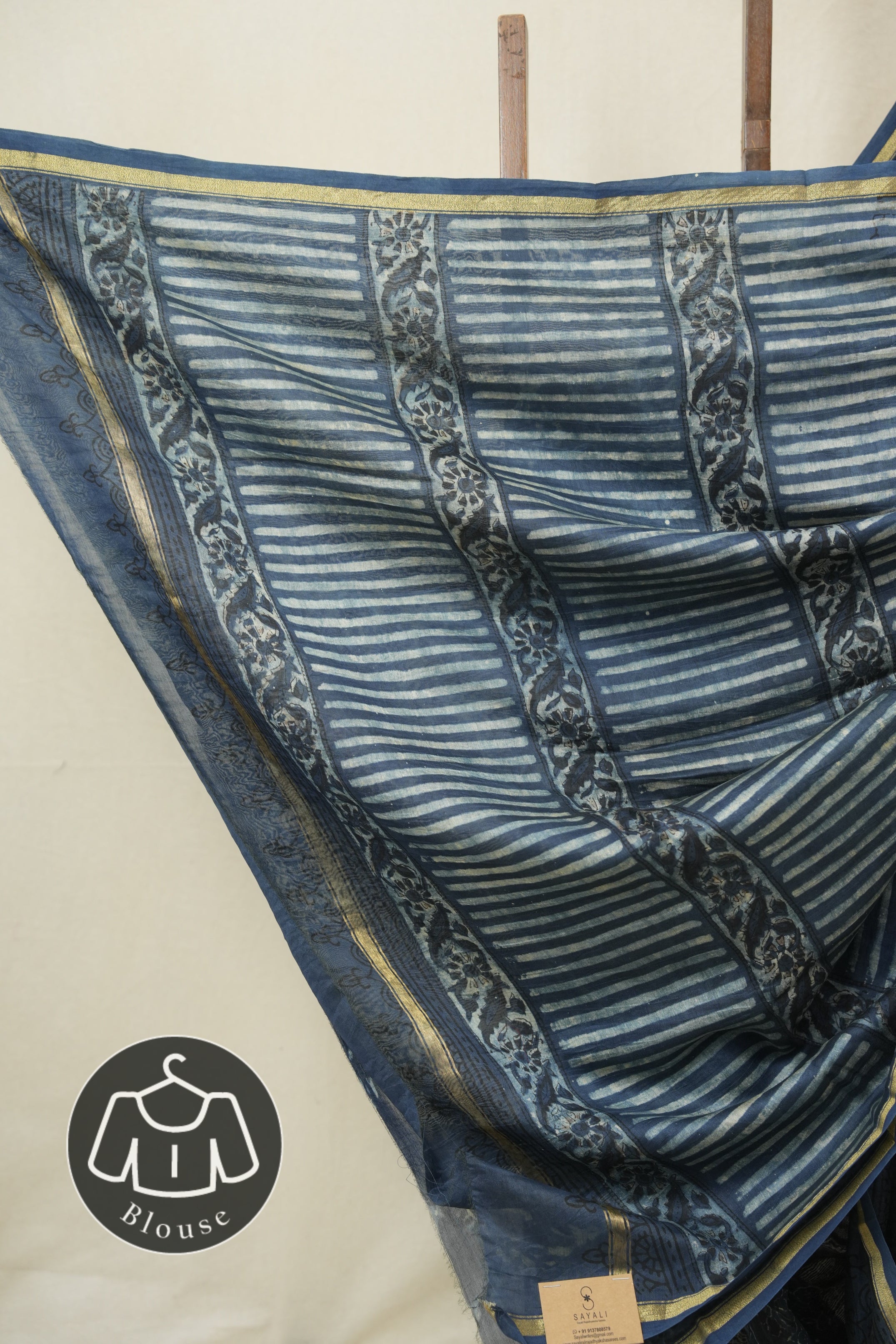 Blue Black HBP Cotton Silk Saree With Chanderi Border - SRBBCSS1590