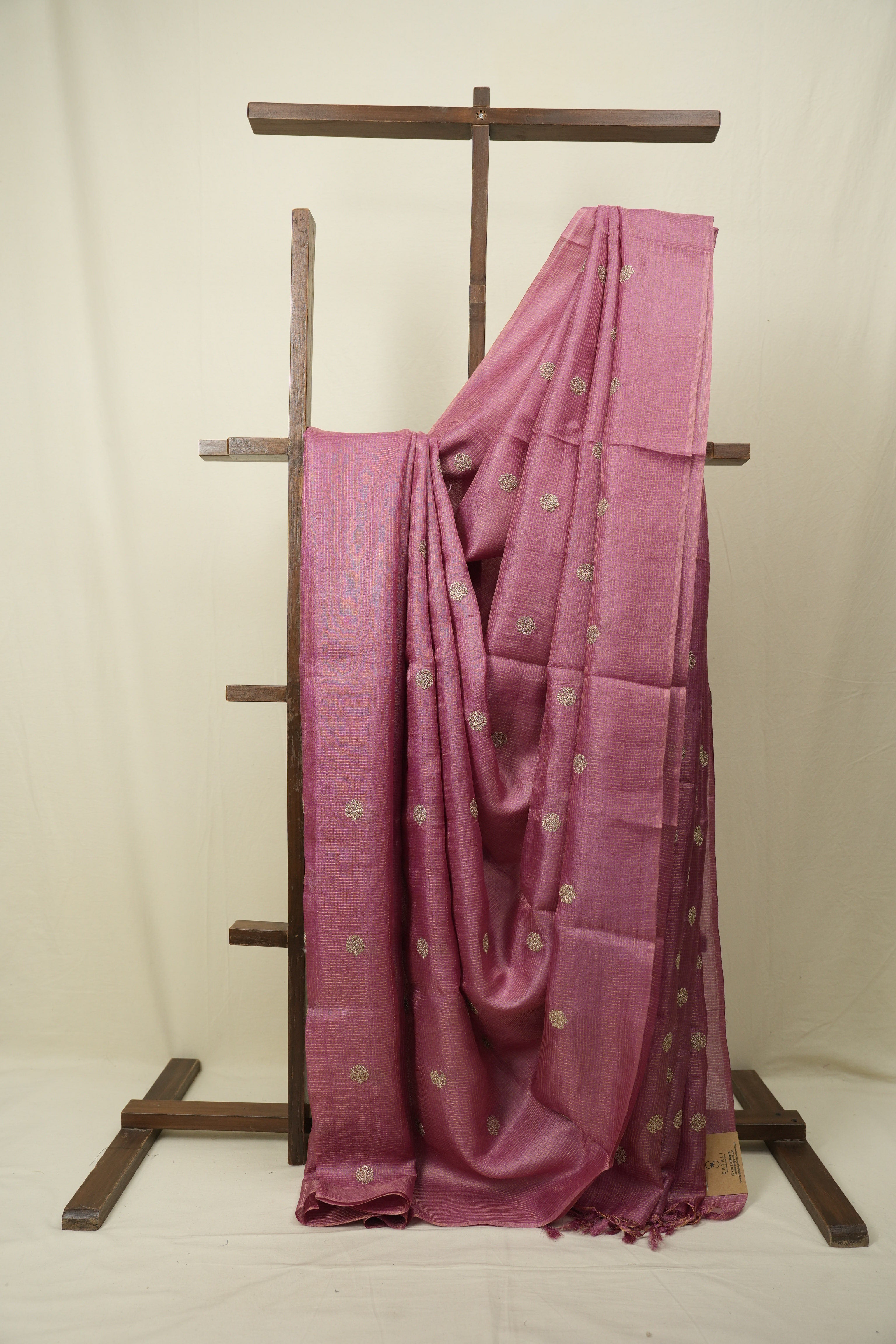Onion Pink Machine Embroidered Tussar Silk Saree - SROPMETSS1555