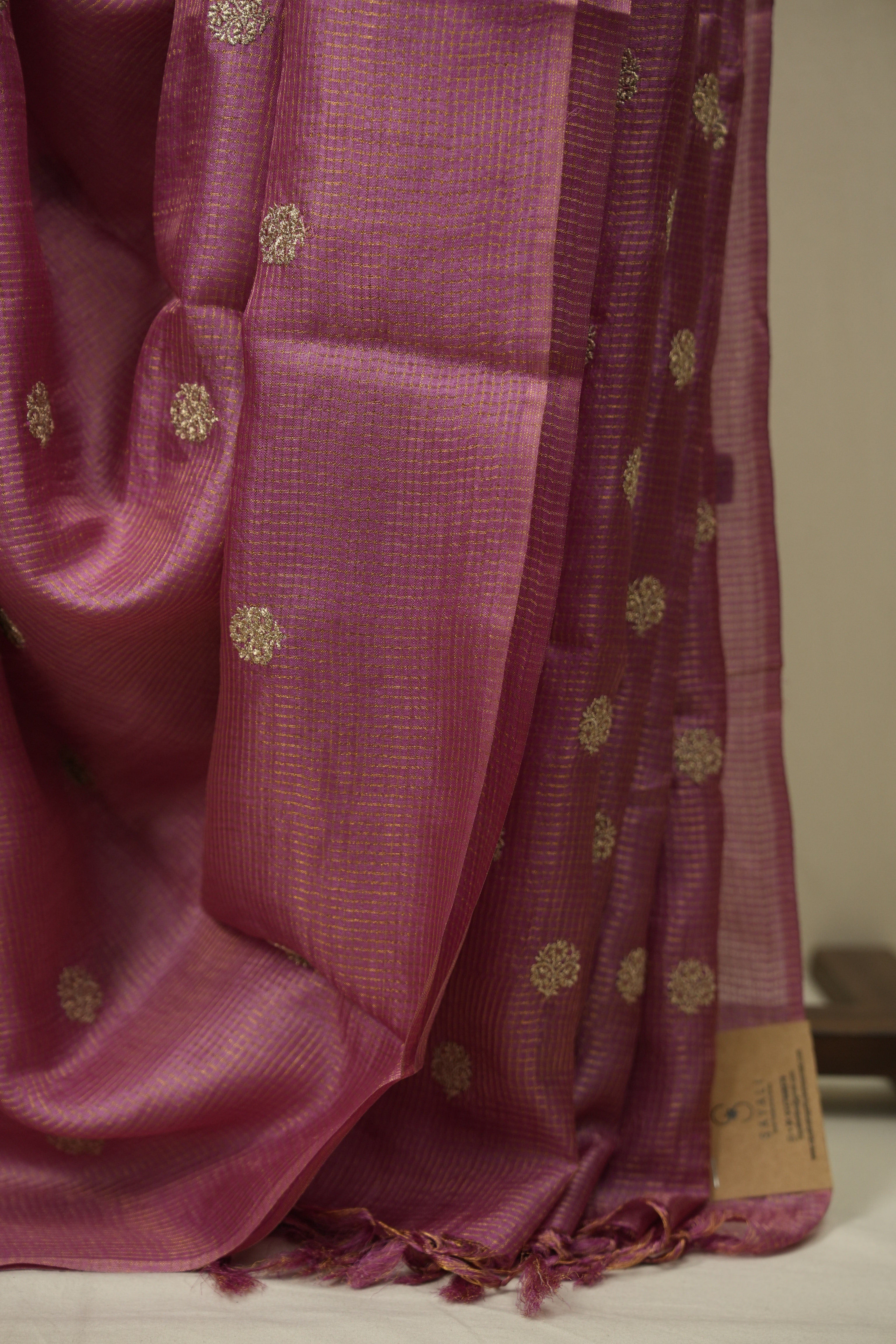 Onion Pink Machine Embroidered Tussar Silk Saree - SROPMETSS1555