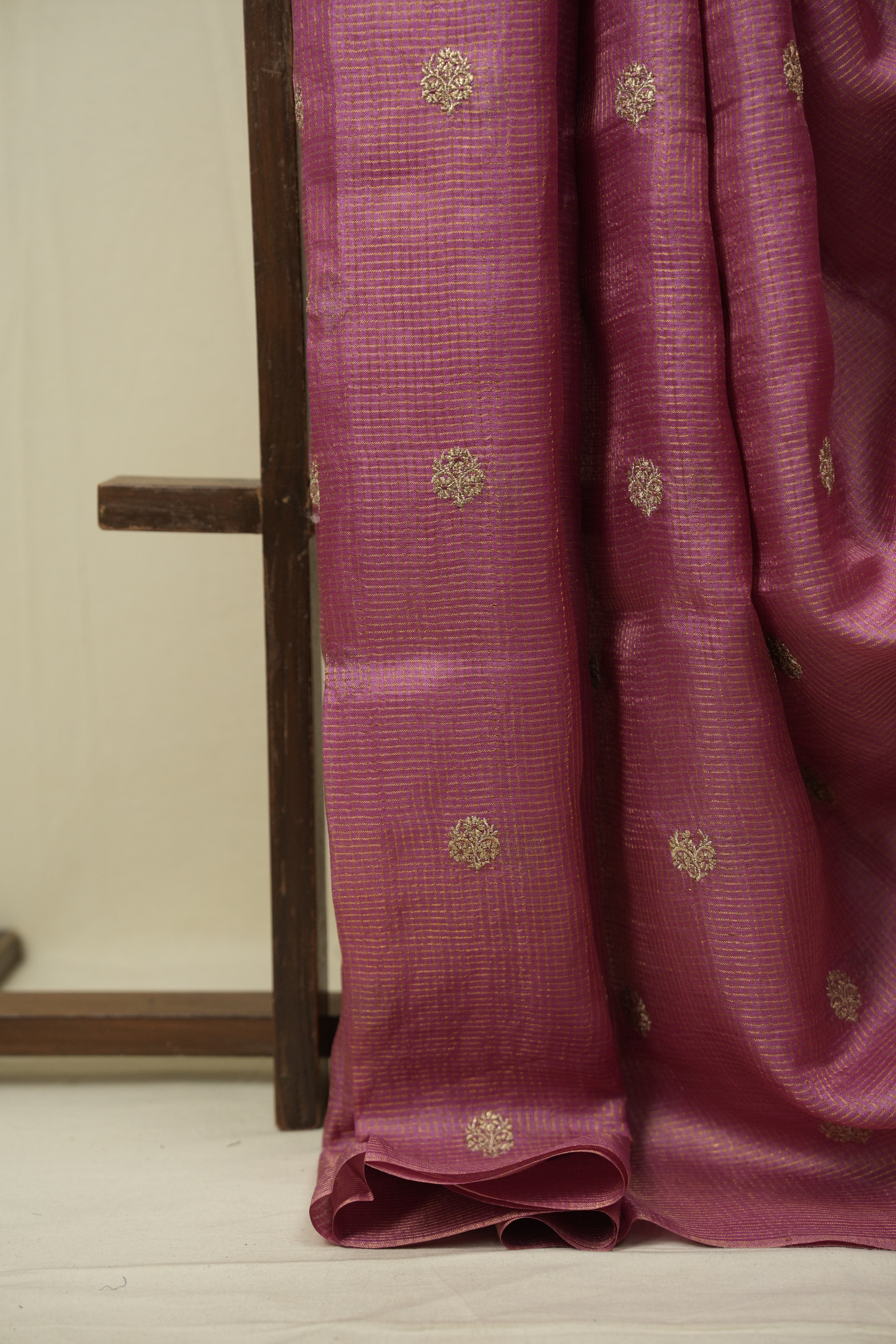 Onion Pink Machine Embroidered Tussar Silk Saree - SROPMETSS1555
