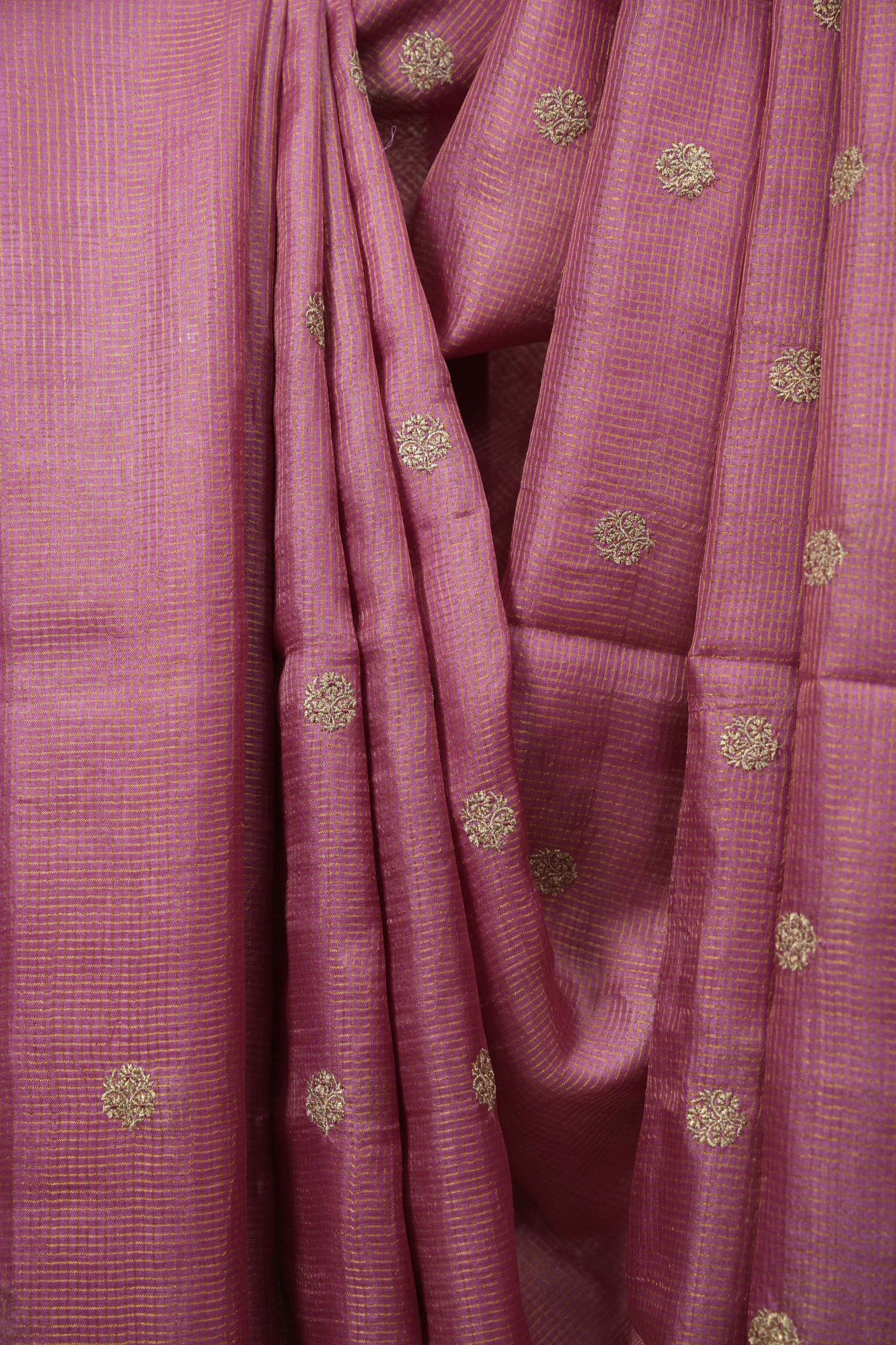 Onion Pink Machine Embroidered Tussar Silk Saree - SROPMETSS1555