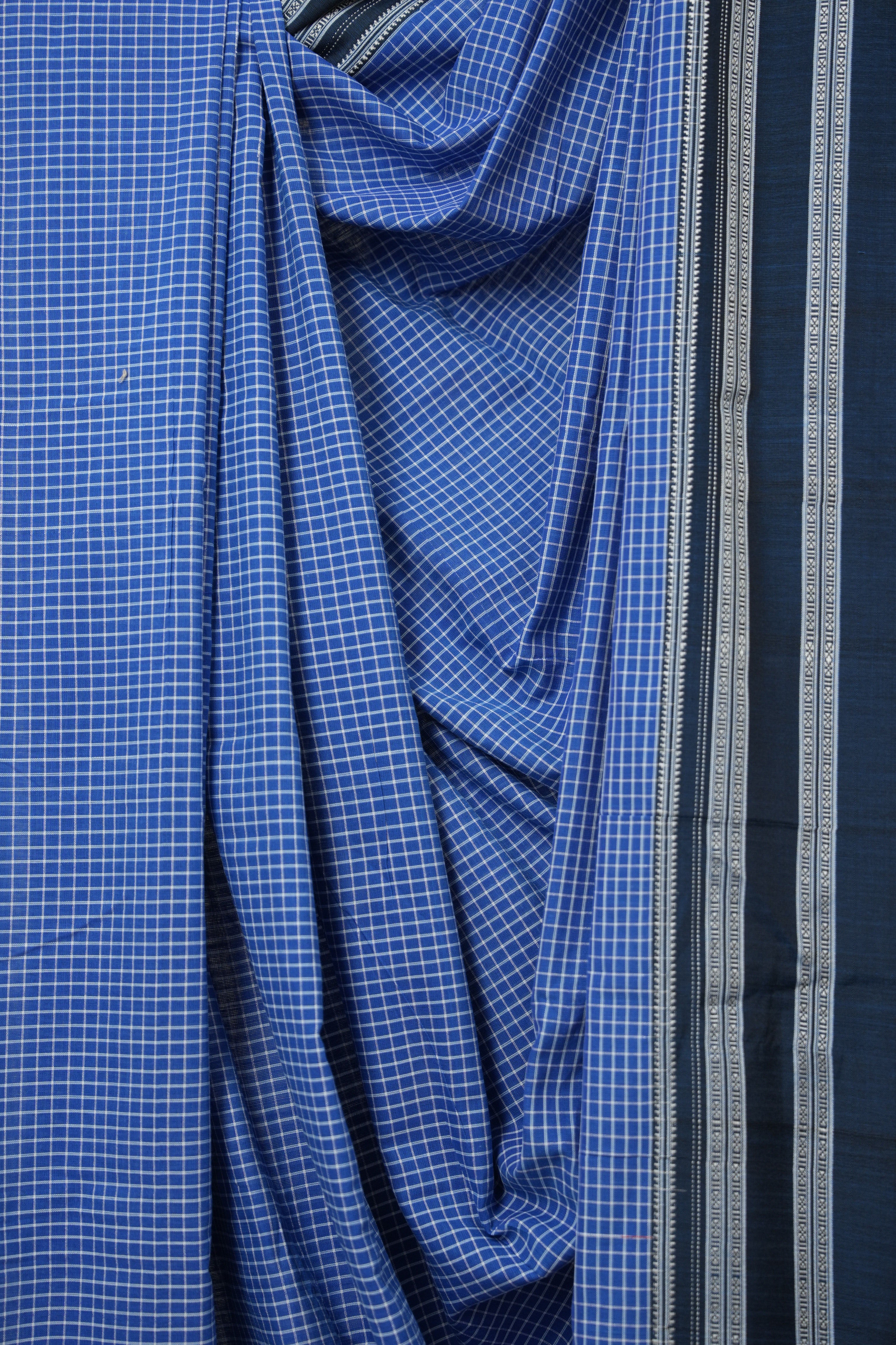 Blue Checks Cotton Ilkal Saree with Gaytri Border - SRBCCIS763