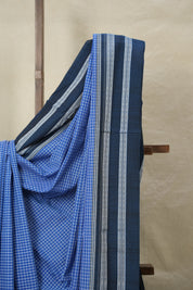 Blue Checks Cotton Ilkal Saree with Gaytri Border - SRBCCIS763