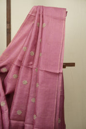 Onion Pink Machine Embroidered Tussar Silk Saree - SROPMETSS1555