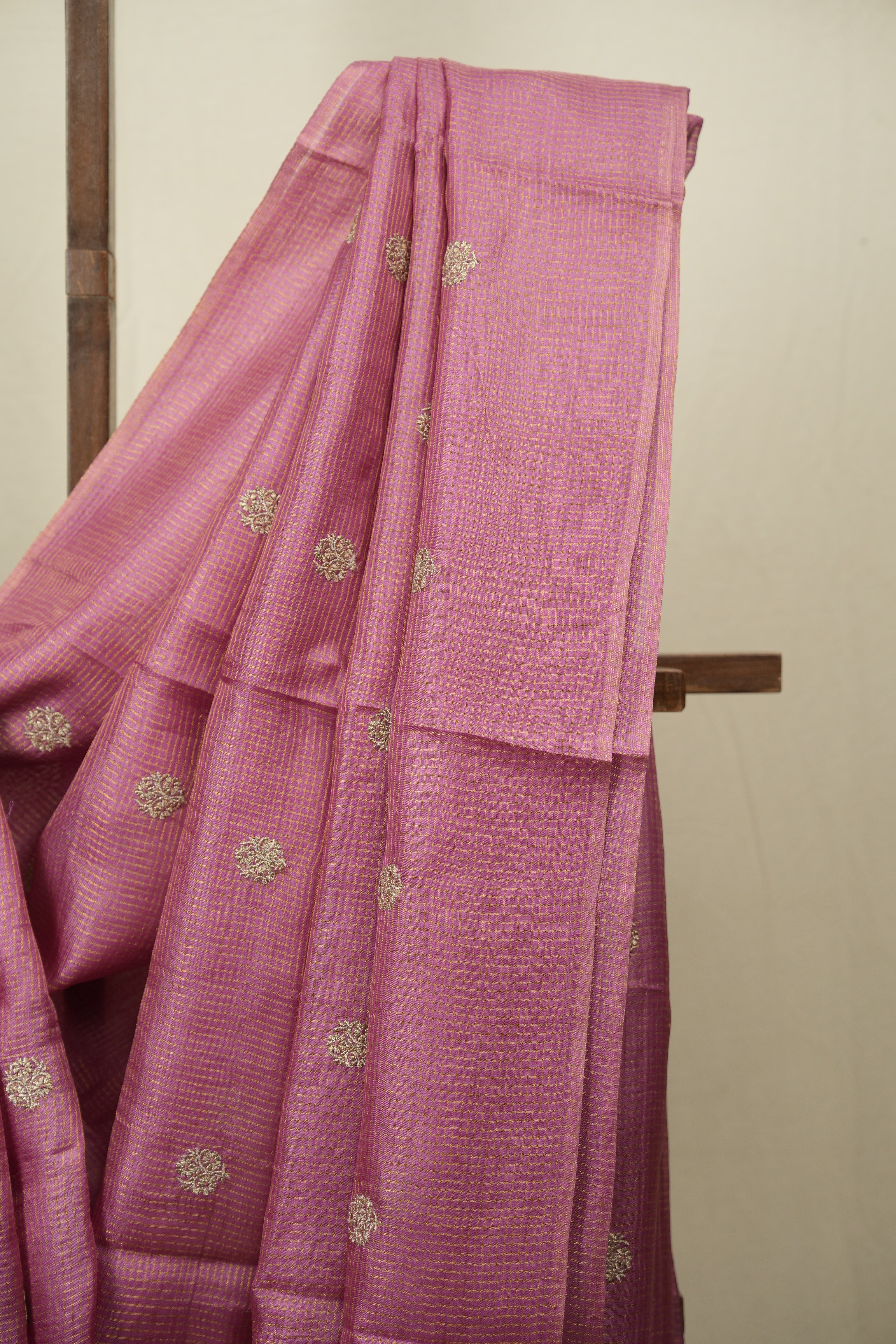 Onion Pink Machine Embroidered Tussar Silk Saree - SROPMETSS1555
