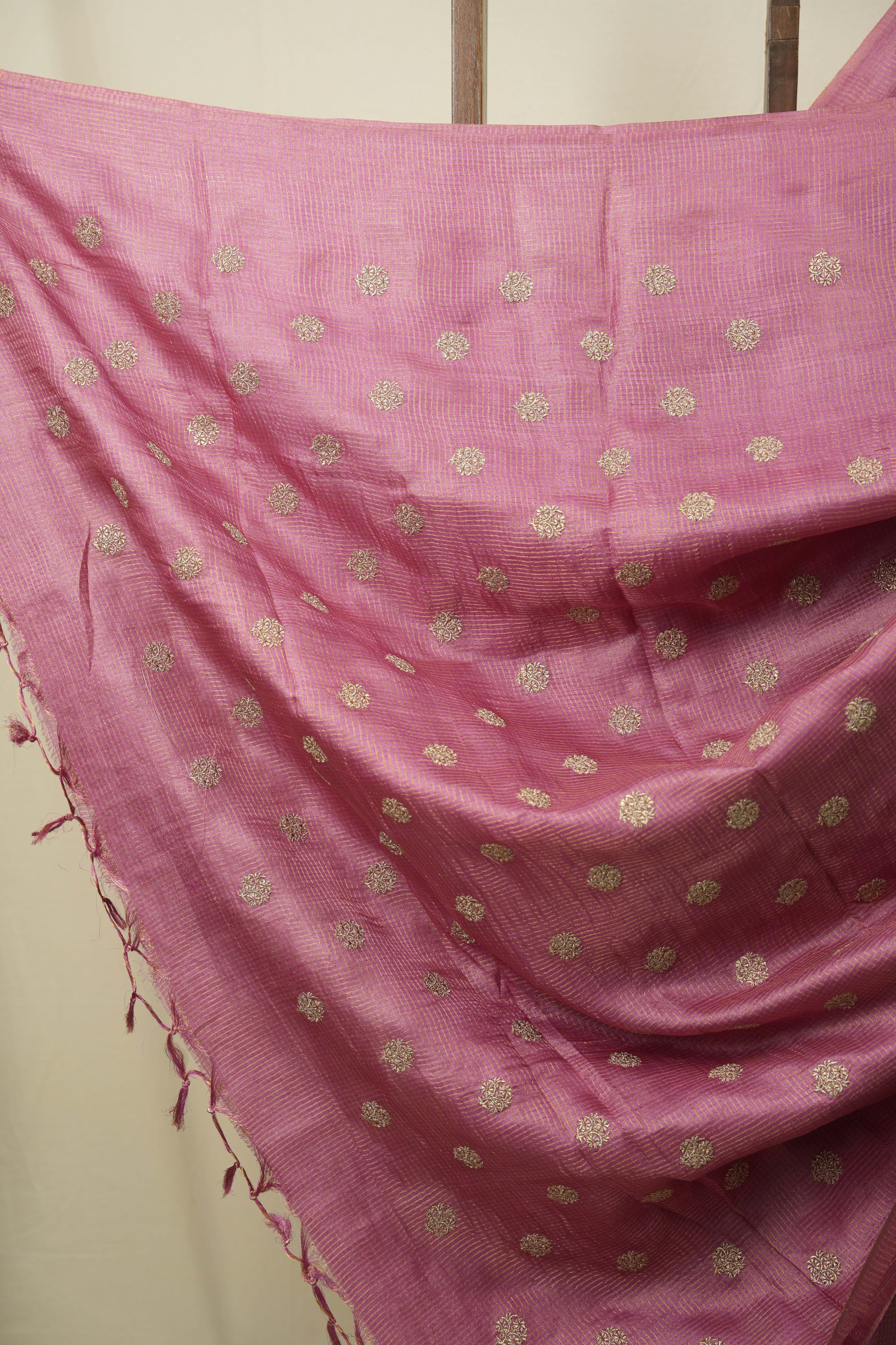 Onion Pink Machine Embroidered Tussar Silk Saree - SROPMETSS1555