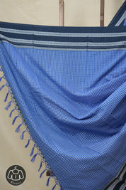 Blue Checks Cotton Ilkal Saree with Gaytri Border - SRBCCIS763