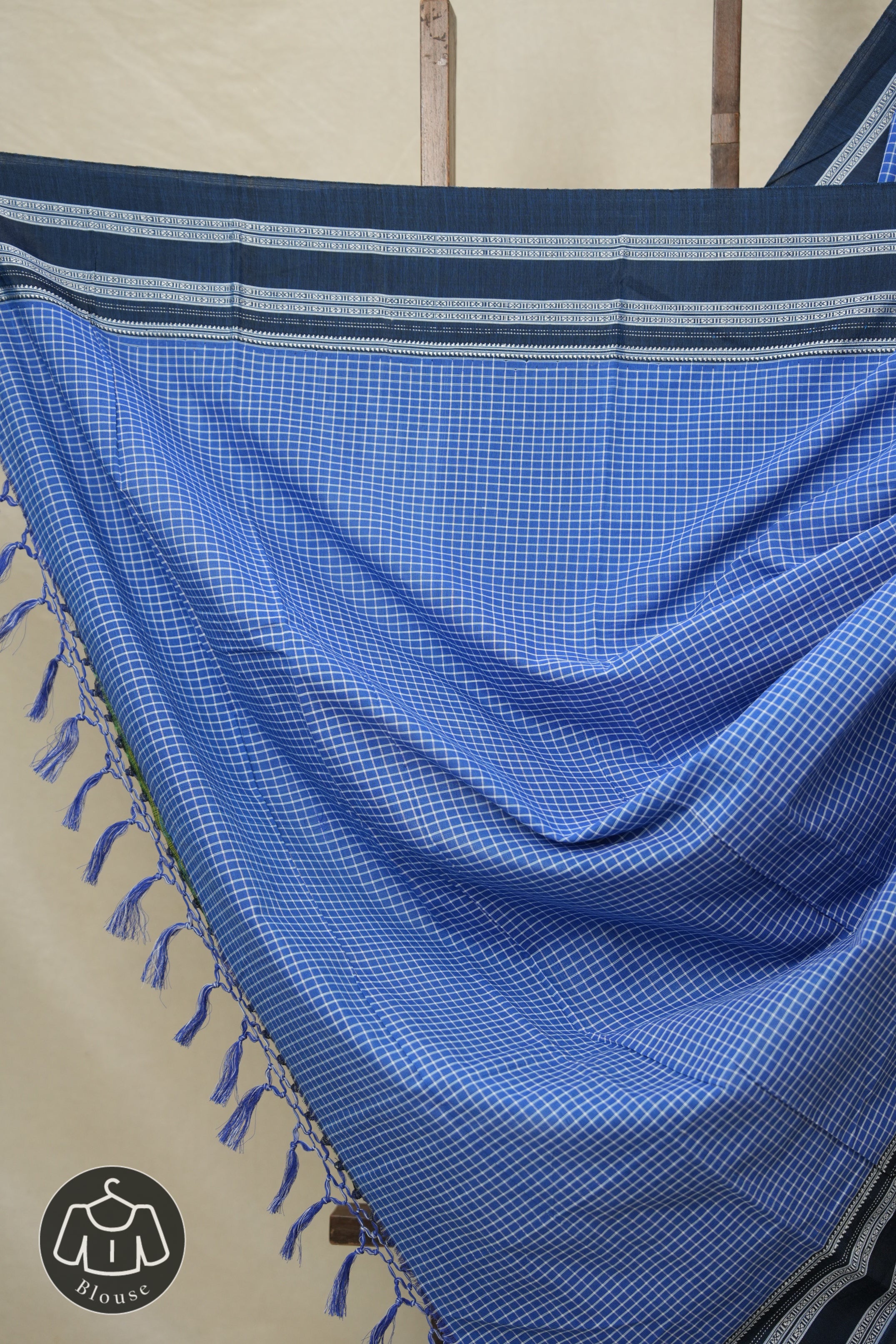 Blue Checks Cotton Ilkal Saree with Gaytri Border - SRBCCIS763
