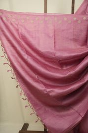 Onion Pink Machine Embroidered Tussar Silk Saree - SROPMETSS1555