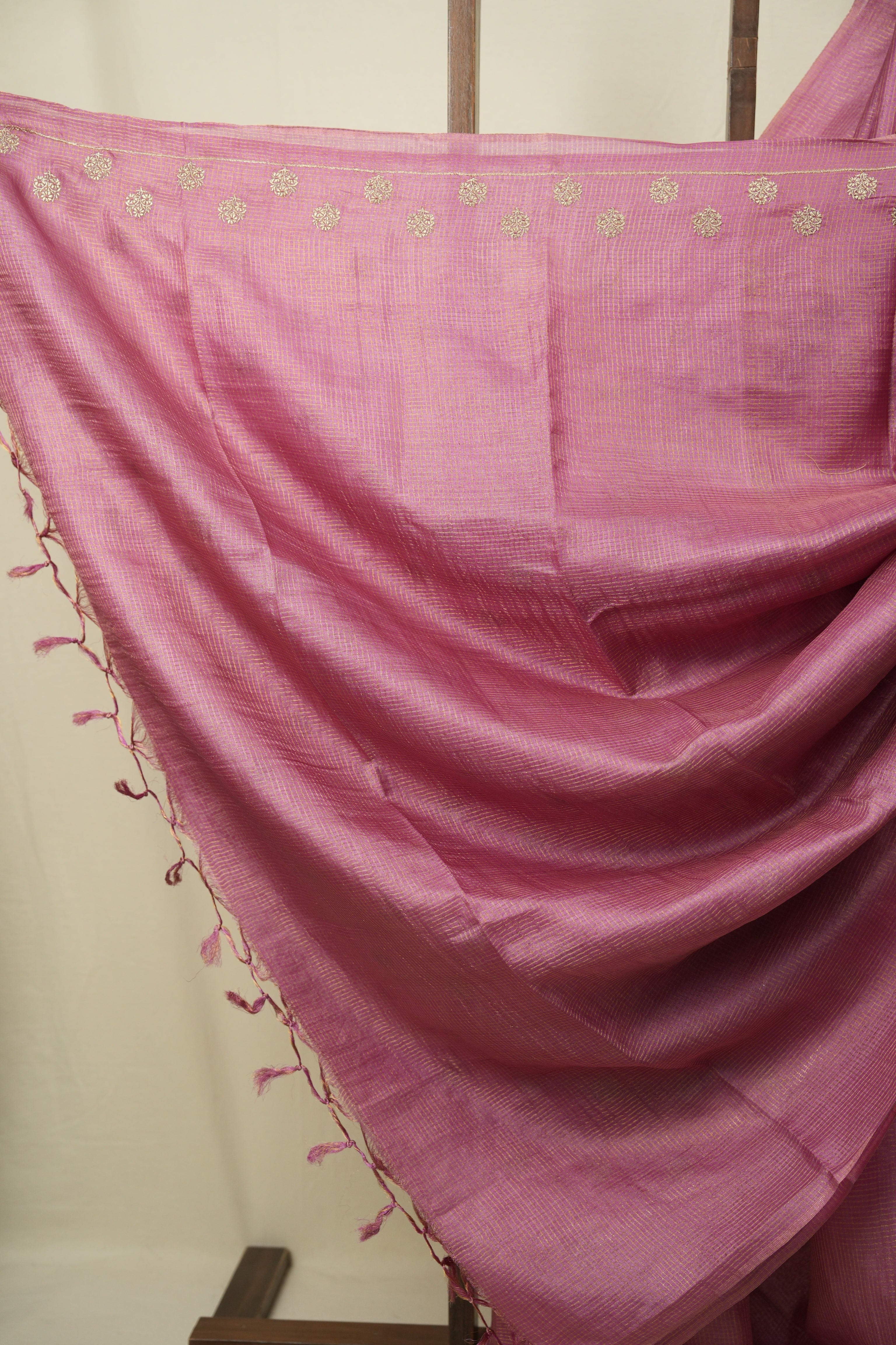 Onion Pink Machine Embroidered Tussar Silk Saree - SROPMETSS1555