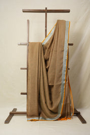 Two Tone Green-Brown Plain Linen Saree-SRTTGBPLS100