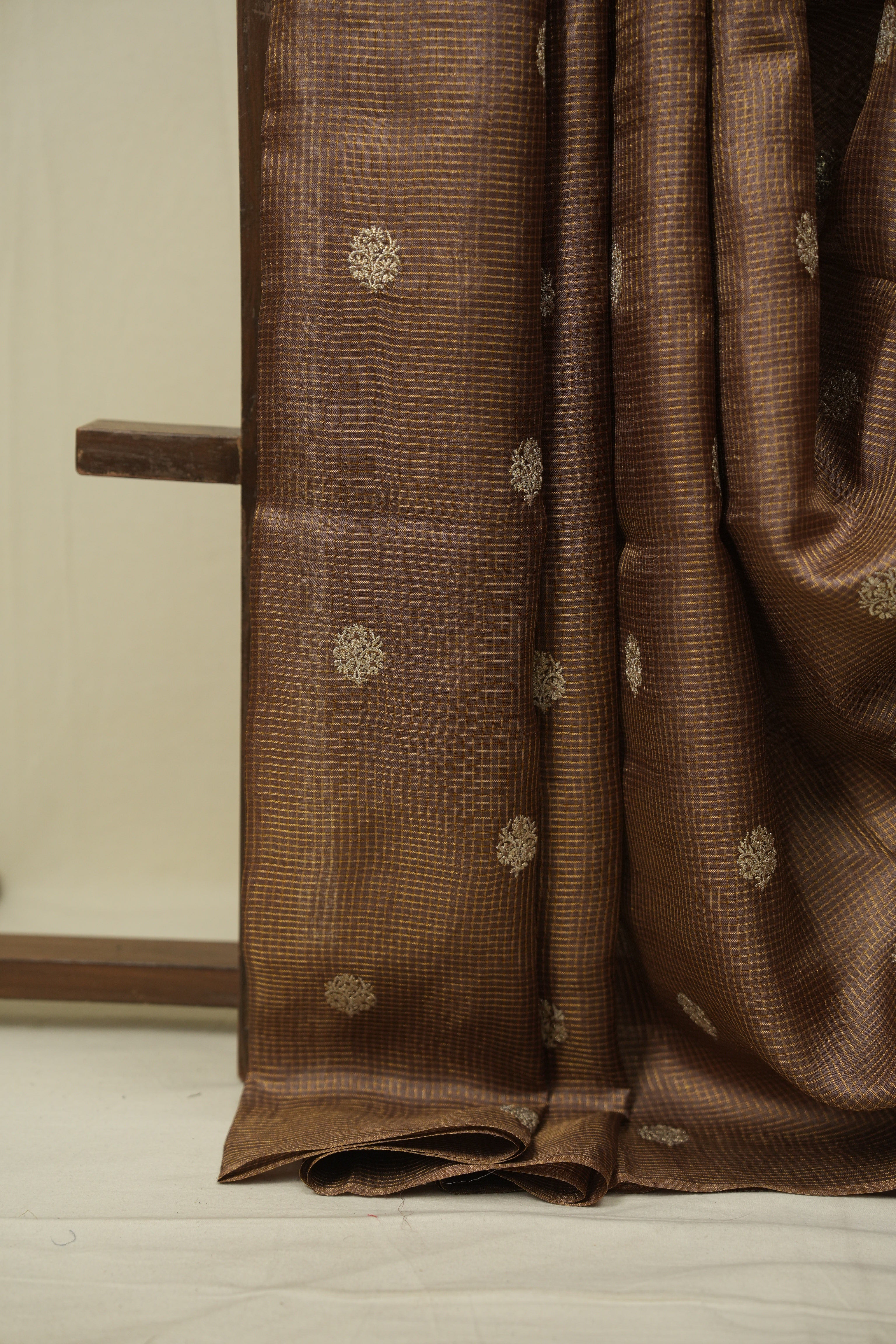 Brown Machine Embroidered Tussar Silk Saree - SRBMETSS1556