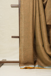 Two Tone Green-Brown Plain Linen Saree-SRTTGBPLS100