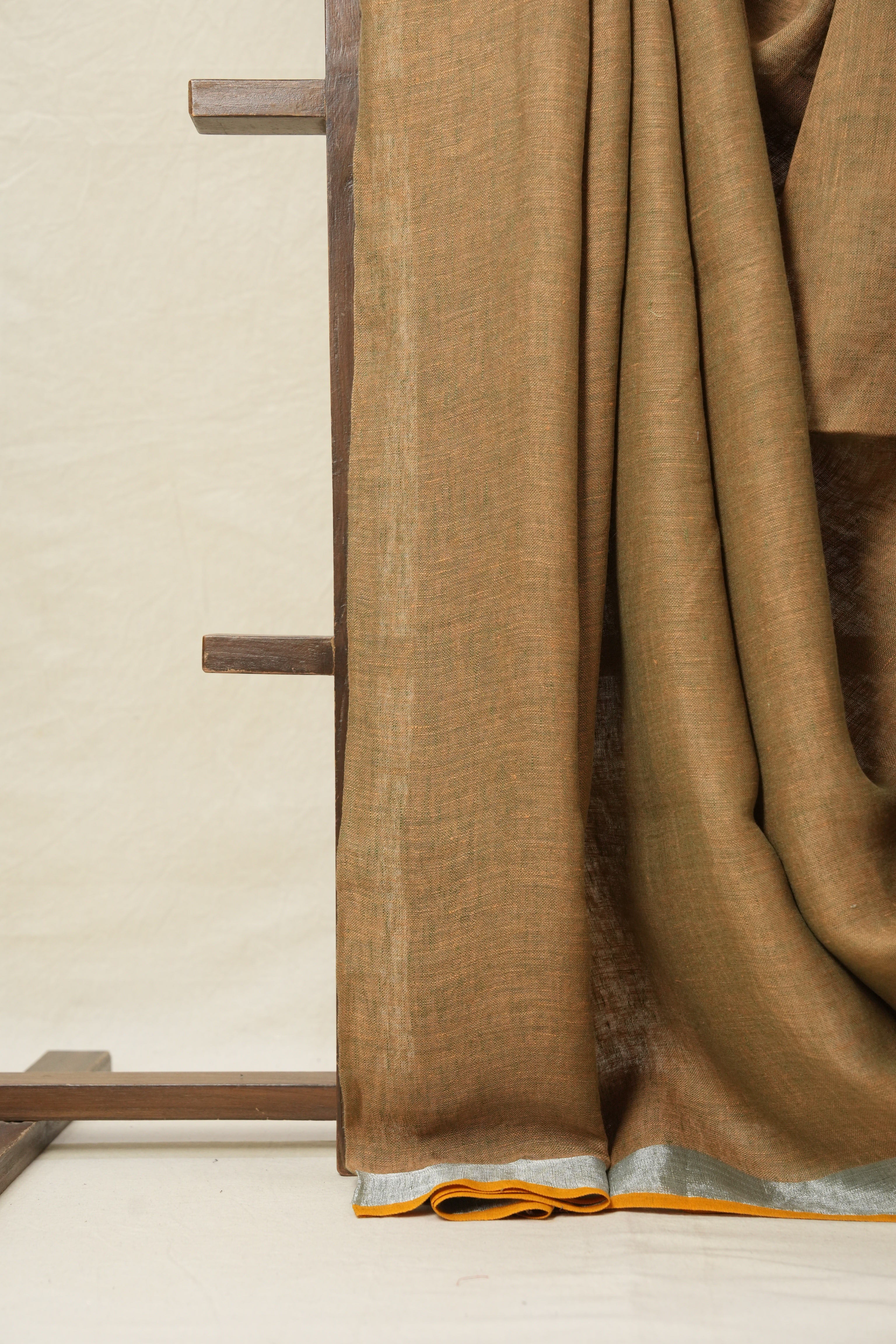 Two Tone Green-Brown Plain Linen Saree-SRTTGBPLS100