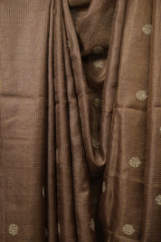 Brown Machine Embroidered Tussar Silk Saree - SRBMETSS1556