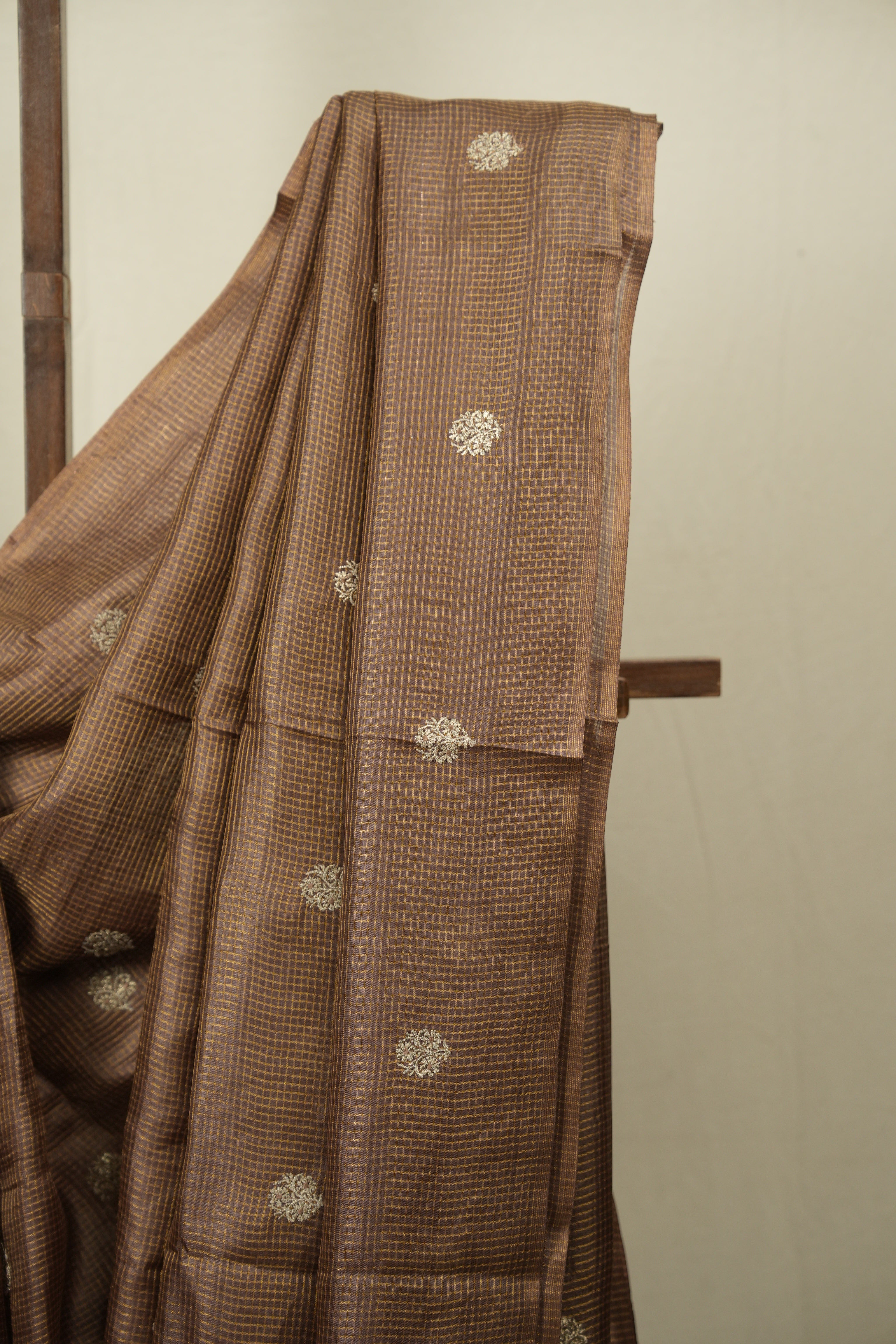 Brown Machine Embroidered Tussar Silk Saree - SRBMETSS1556