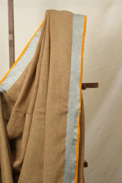 Two Tone Green-Brown Plain Linen Saree-SRTTGBPLS100