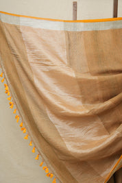 Two Tone Green-Brown Plain Linen Saree-SRTTGBPLS100