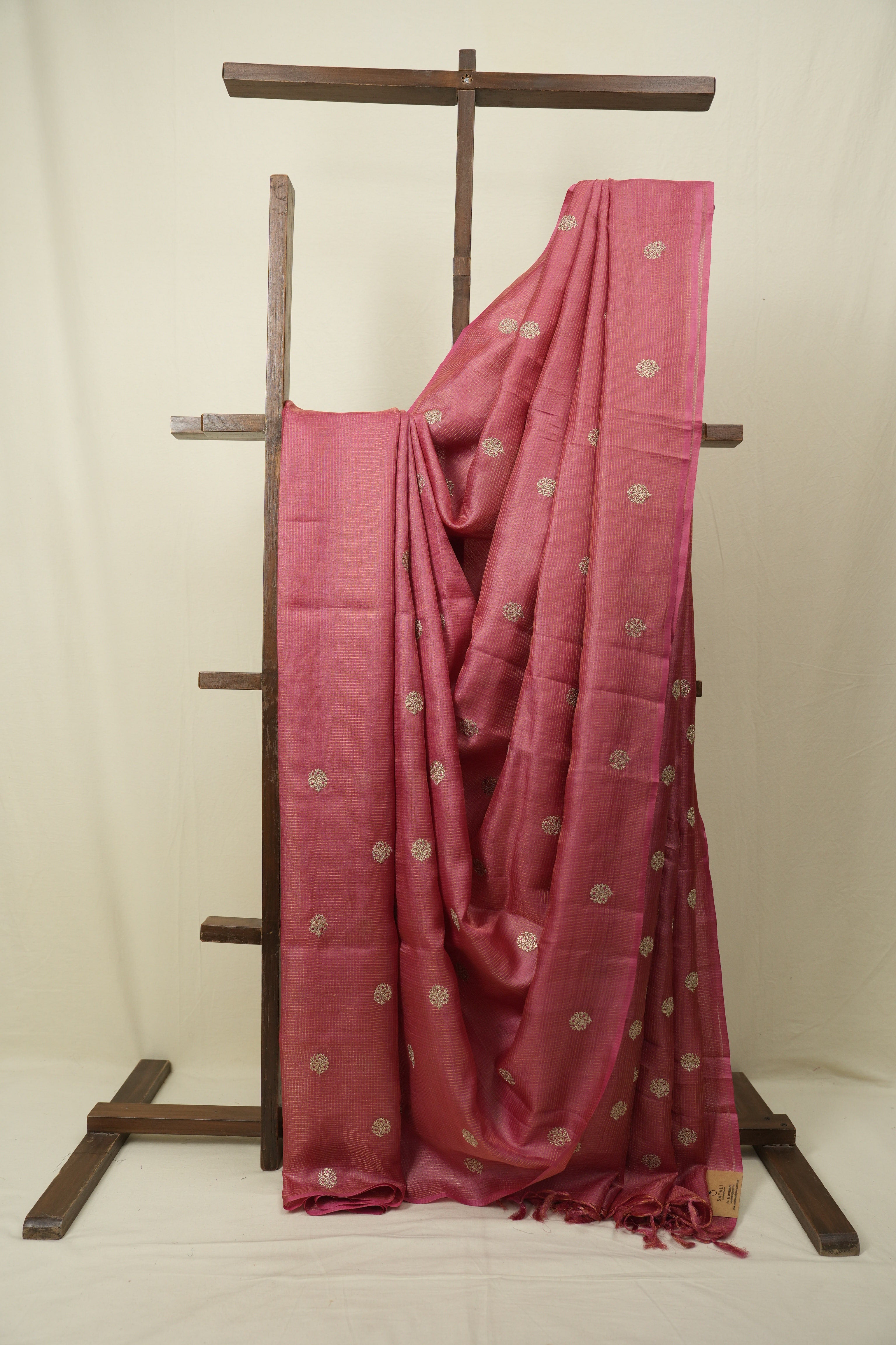 Pink Machine Embroidered Tussar Silk Saree - SRPMETSS1552
