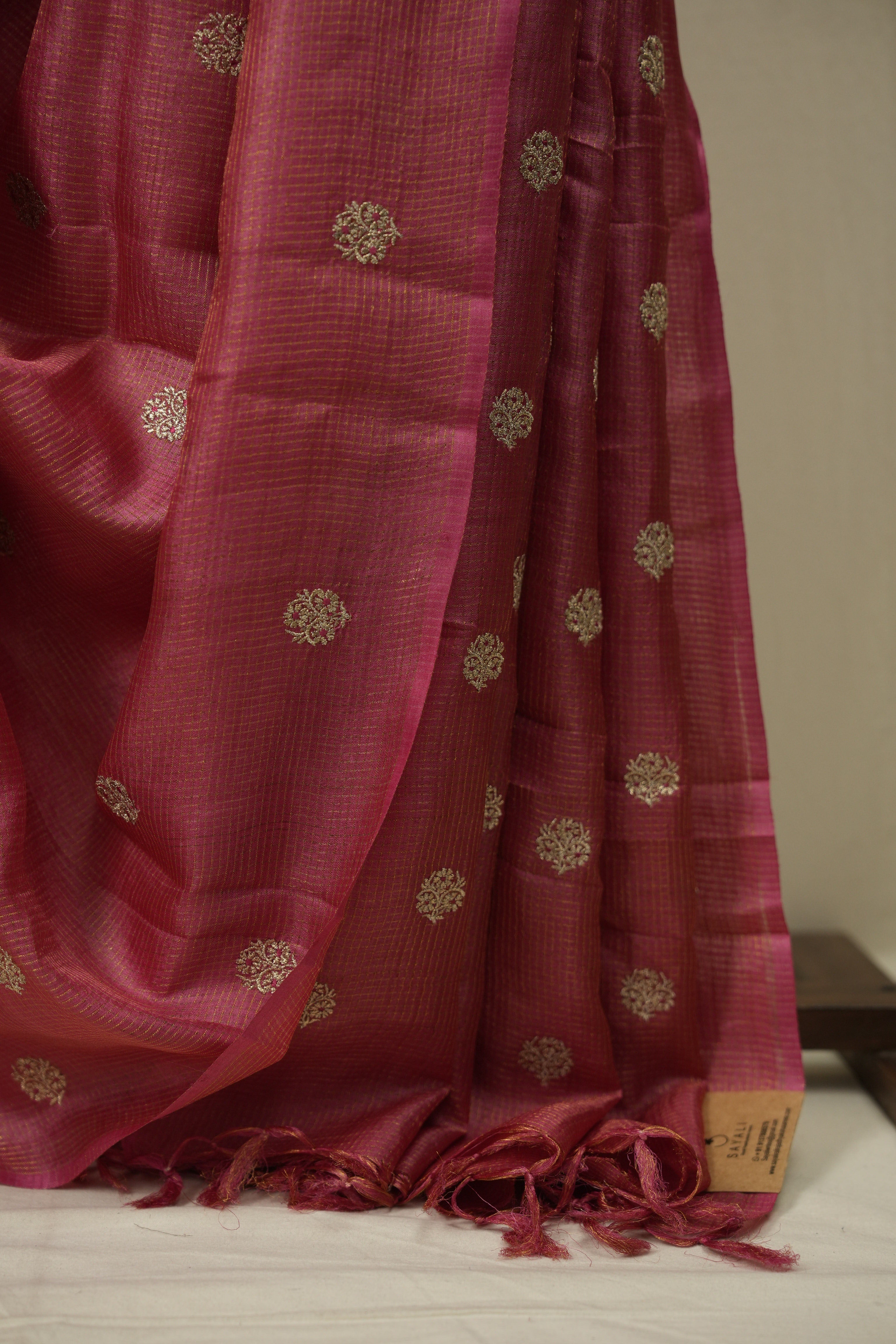 Pink Machine Embroidered Tussar Silk Saree - SRPMETSS1552