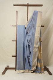 Dusty Blue Silk Maheshwari Saree -SRDBSMS131