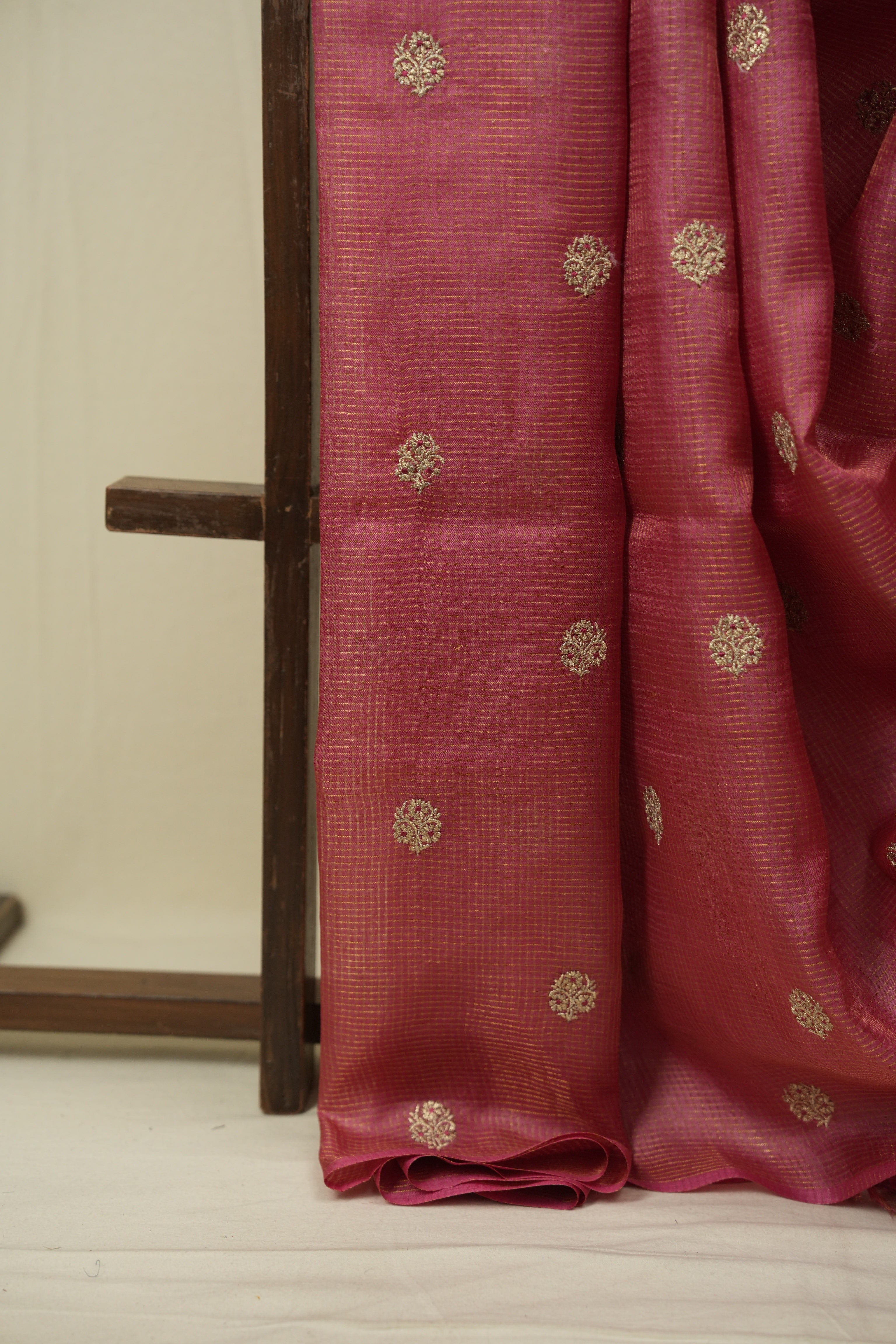 Pink Machine Embroidered Tussar Silk Saree - SRPMETSS1552