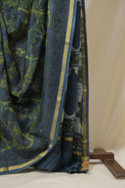 Blue Green HBP Cotton Silk Saree With Chanderi Border - SRBGBCSS1595