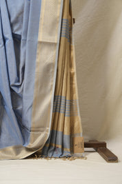 Dusty Blue Silk Maheshwari Saree -SRDBSMS131